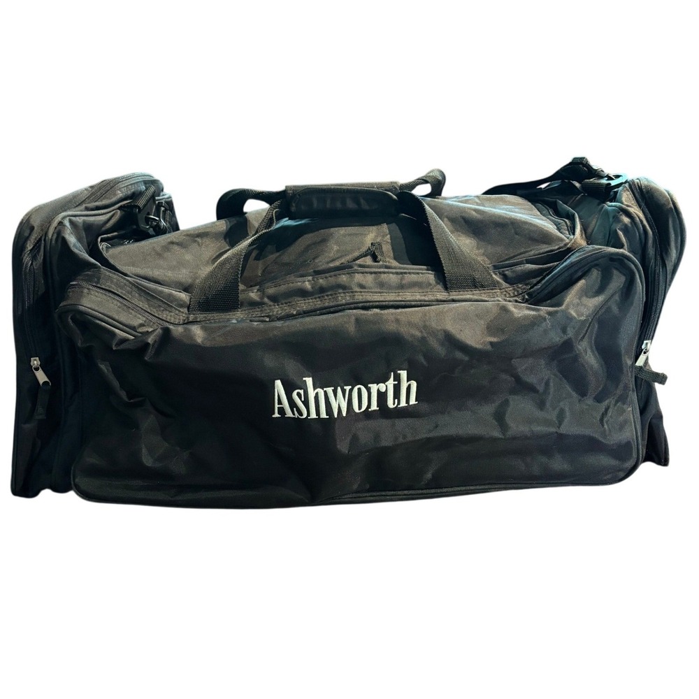 Ashworth Black Nylon Duffel Bag Golf Gym Travel Multi-Pocket Weekender Luggage